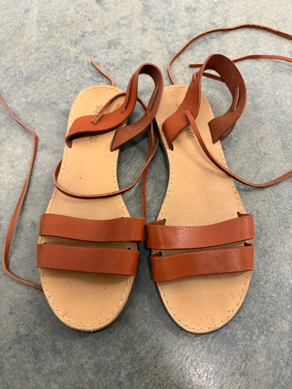 Madewell Brown Leather Lace-Up Flat Sandals